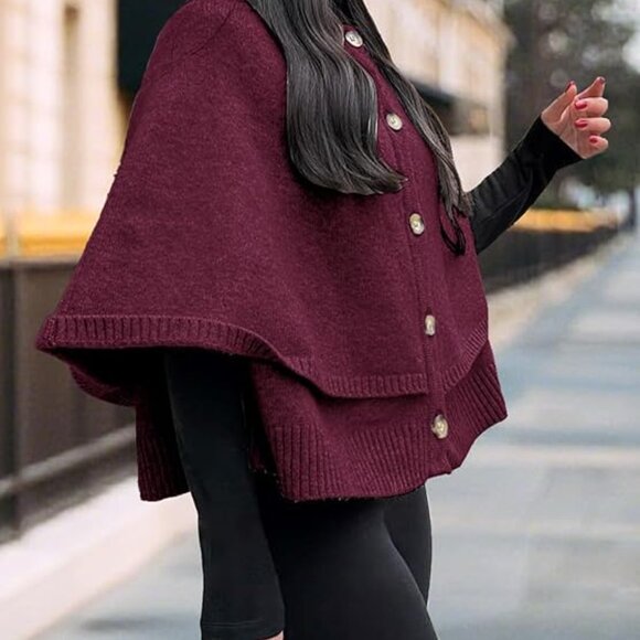 Cardigan Button Up Knit Shawl Sweater Casual Cape Coat for Fall Winter Layered - Picture 4 of 6